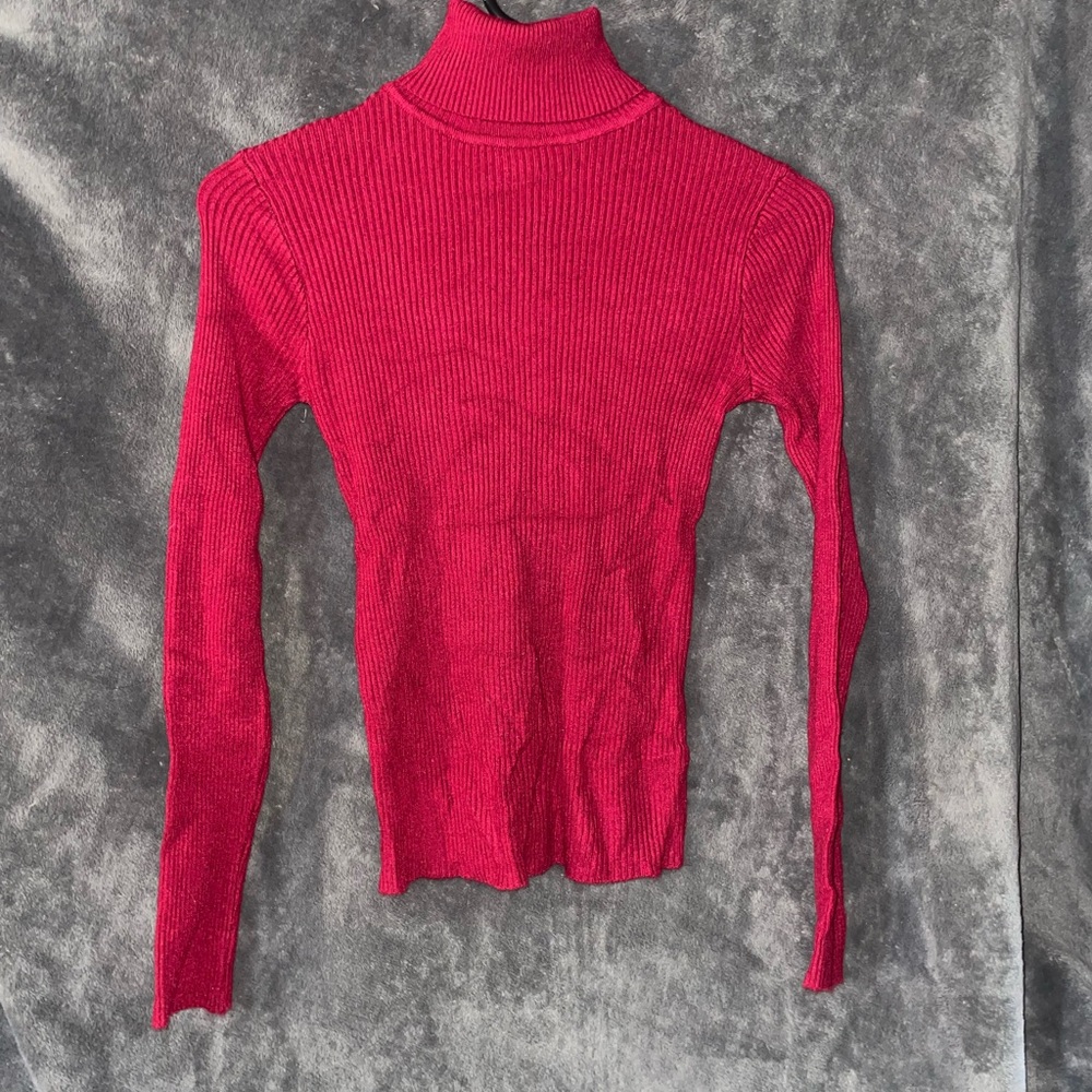 2 Pk: Red and Black Ribbed Turtleneck Sweaters